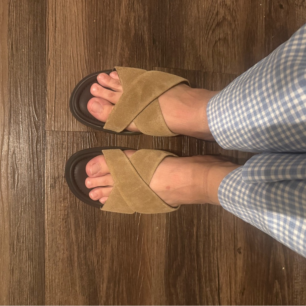New Rag & Bone Brown Suede Cross Strap Sandals – Women’s Designer Summer Flats - Picture 12 of 12